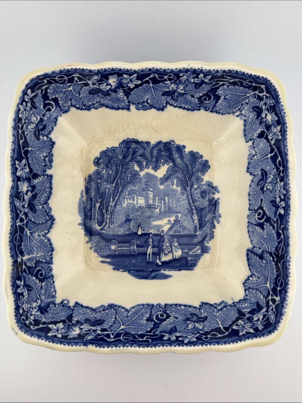 Vintage Mason's Vista England Blue Transferware Ironstone Square Bowl Dish